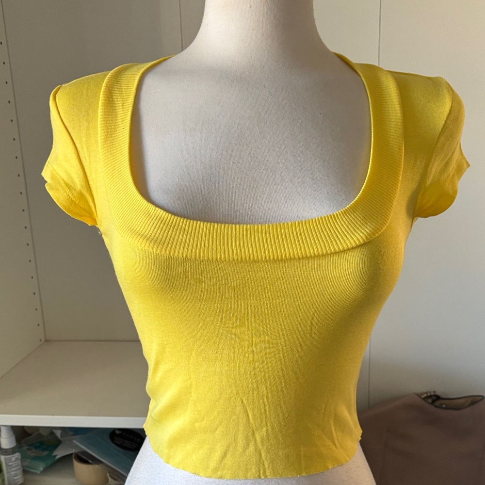 Express Bright Yellow Square Neck Crop Top